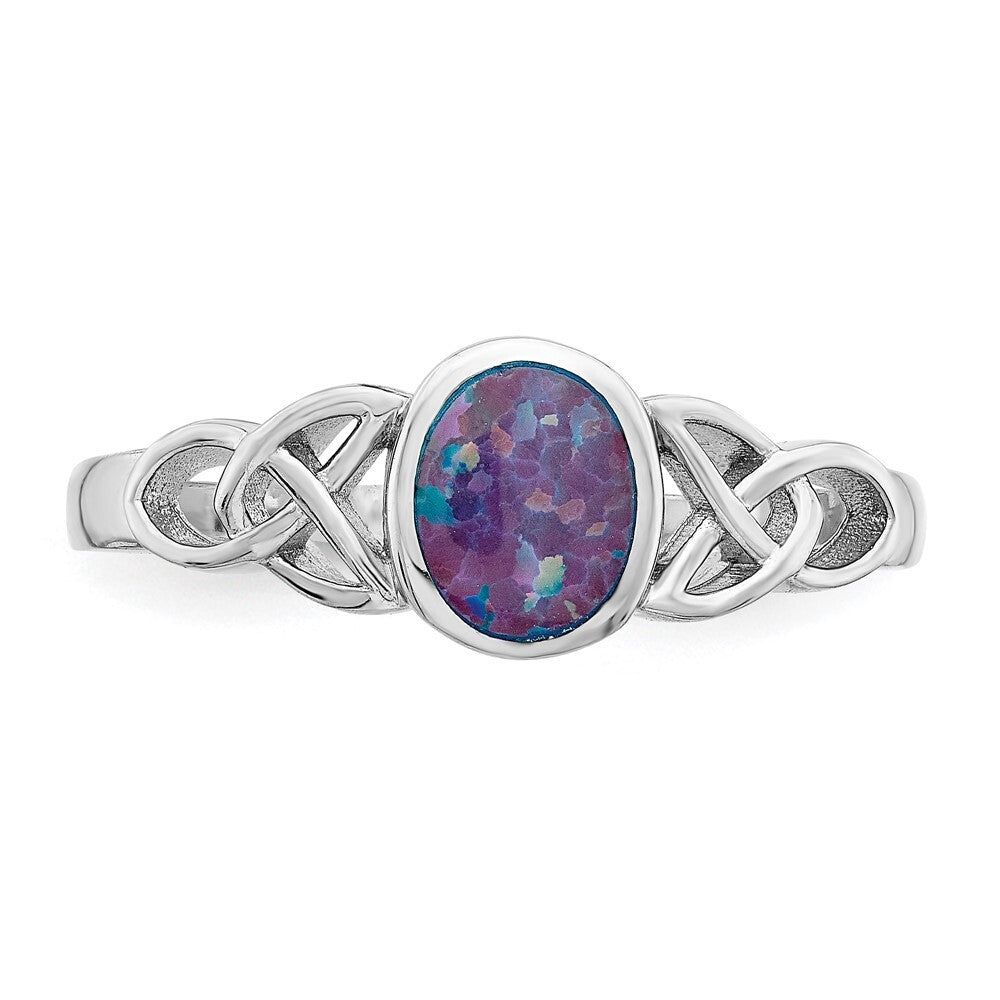 Sterling Silver Rhodium-plated Lab Created Opal Ring Size 7