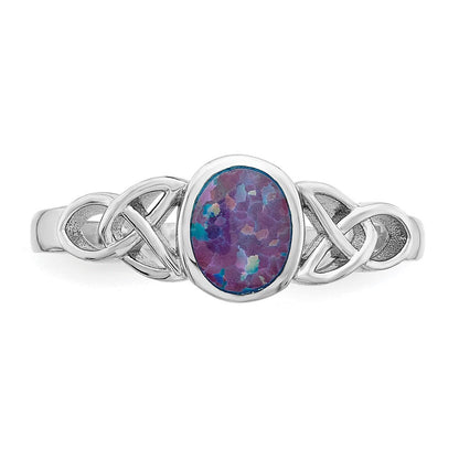 Sterling Silver Rhodium-plated Lab Created Opal Ring Size 7