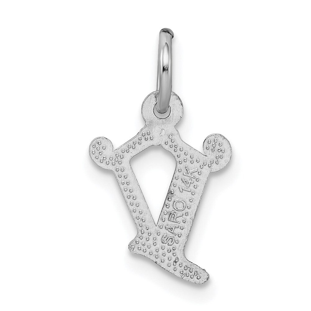 14k White Gold Diamond-cut Letter V Initial Charm Pendant for Women