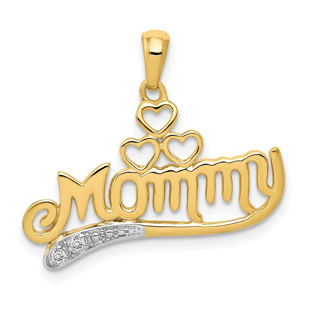 14k Yellow Gold .02 Diamond MOMMY Double Heart pendant