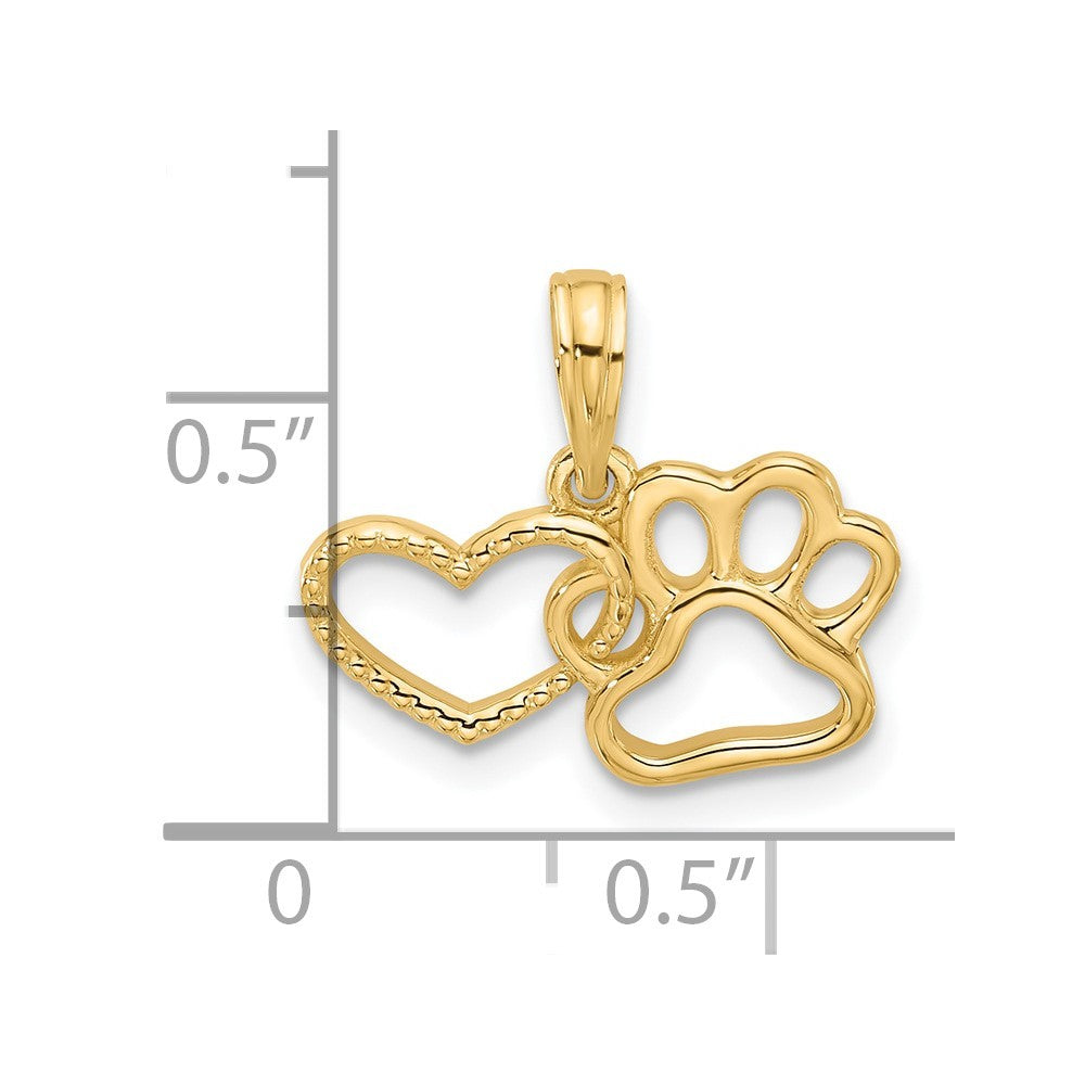 14k Yellow Gold Polished Fancy Heart and Paw Charm Pendant