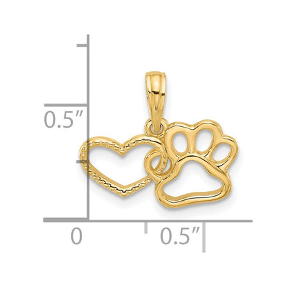 14k Yellow Gold Polished Fancy Heart and Paw Charm Pendant
