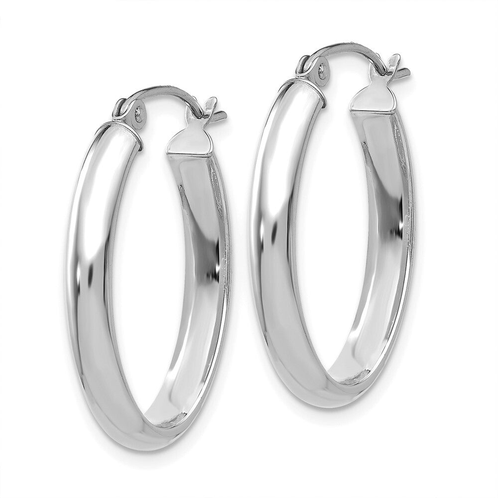 14k White Gold Polished 3.5mm Oval Hoop Earrings Gift for Women