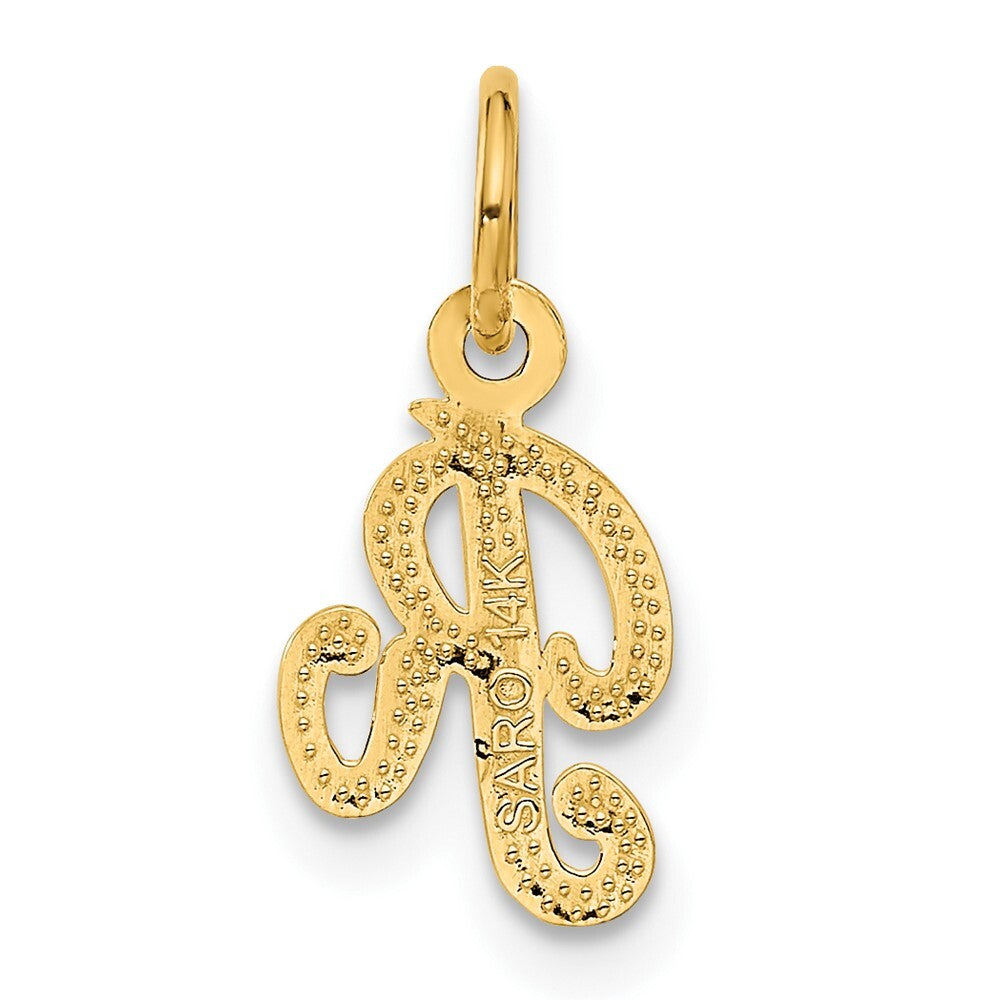 14k Yellow Gold Script Letter R Initial Charm Pendant for Women