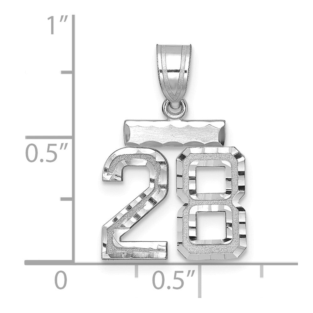 14k White Gold Small Brushed Diamond-cut Number 28 Charm Pendant for Women