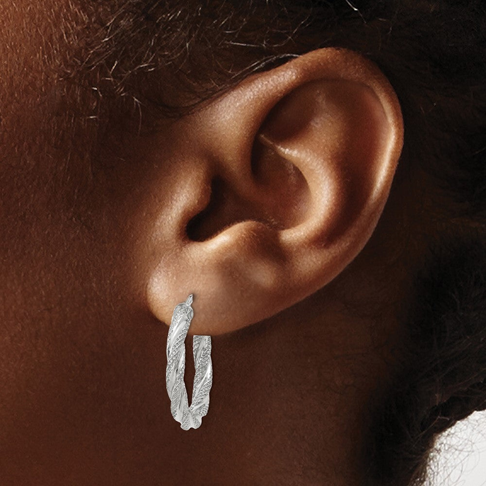 14K White Gold Twisted Textured Hoop Earrings Gift for Women