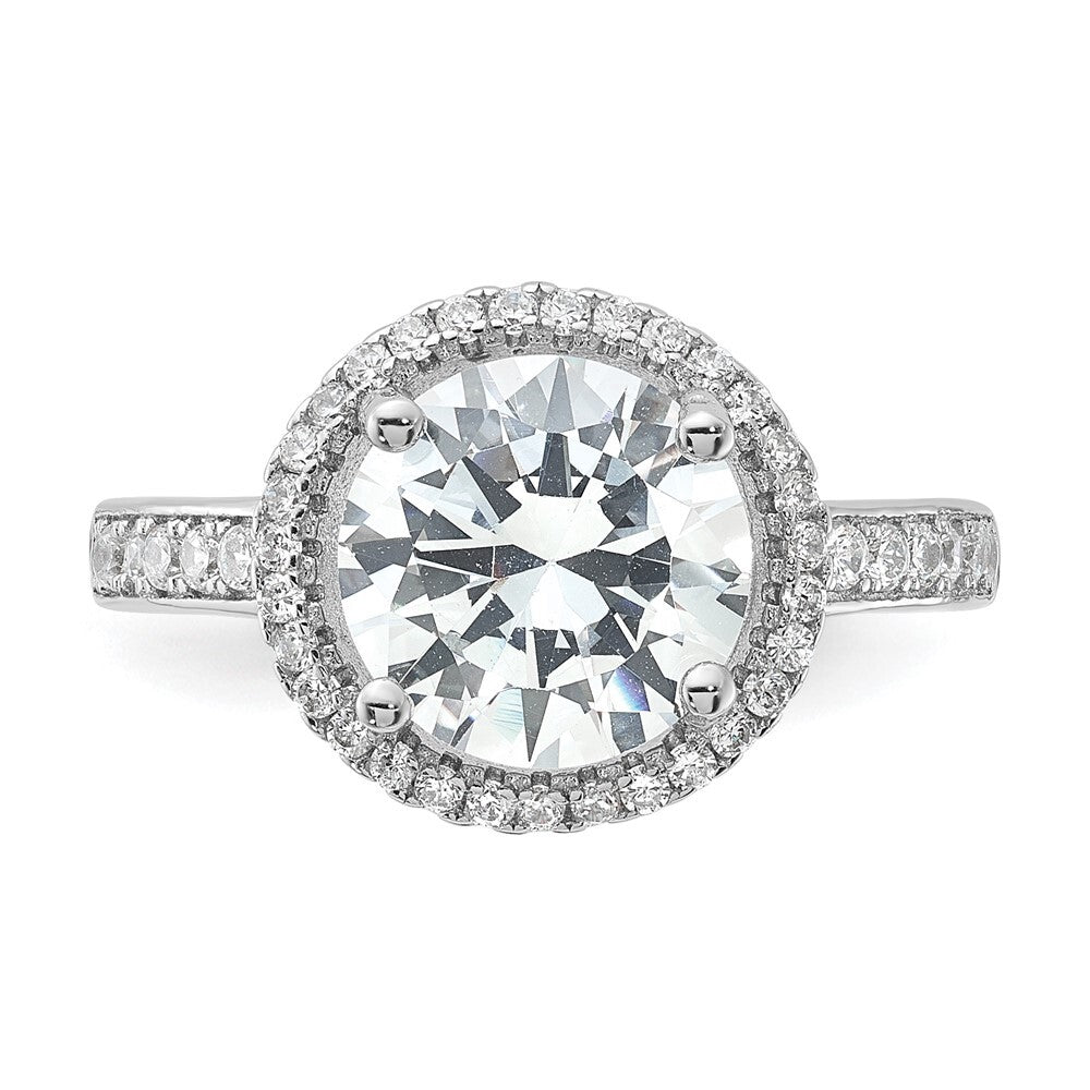 Sterling Silver Rhodium-plated 8mm Center Halo Cubic Zirconia Ring Size 6