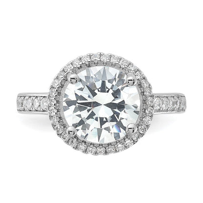 Sterling Silver Rhodium-plated 8mm Center Halo Cubic Zirconia Ring Size 6