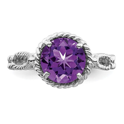 Sterling Silver Rhodium-plated Amethyst Twisted Circle Ring Size 7