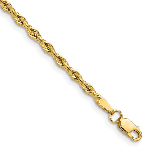 14k Yellow Gold 2.5mm Semi-Solid Rope Chain Bracelet