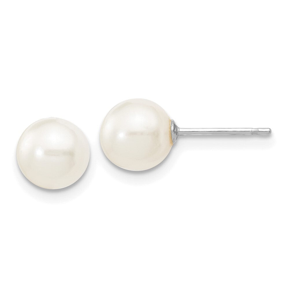 14k White Gold 6-7mm White Round Freshwater Cultured Pearl Stud Earrings