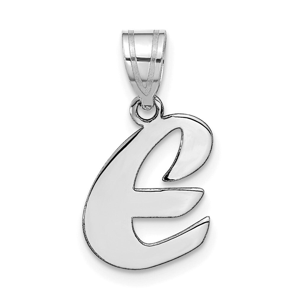14k White Gold Polished Script Letter E Initial Pendant for Women