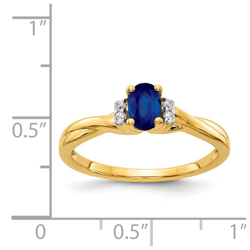 14K Yellow Gold Diamond and Oval Sapphire Ring Size 7
