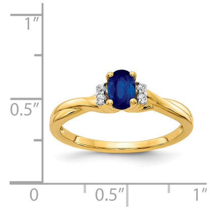 14K Yellow Gold Diamond and Oval Sapphire Ring Size 7