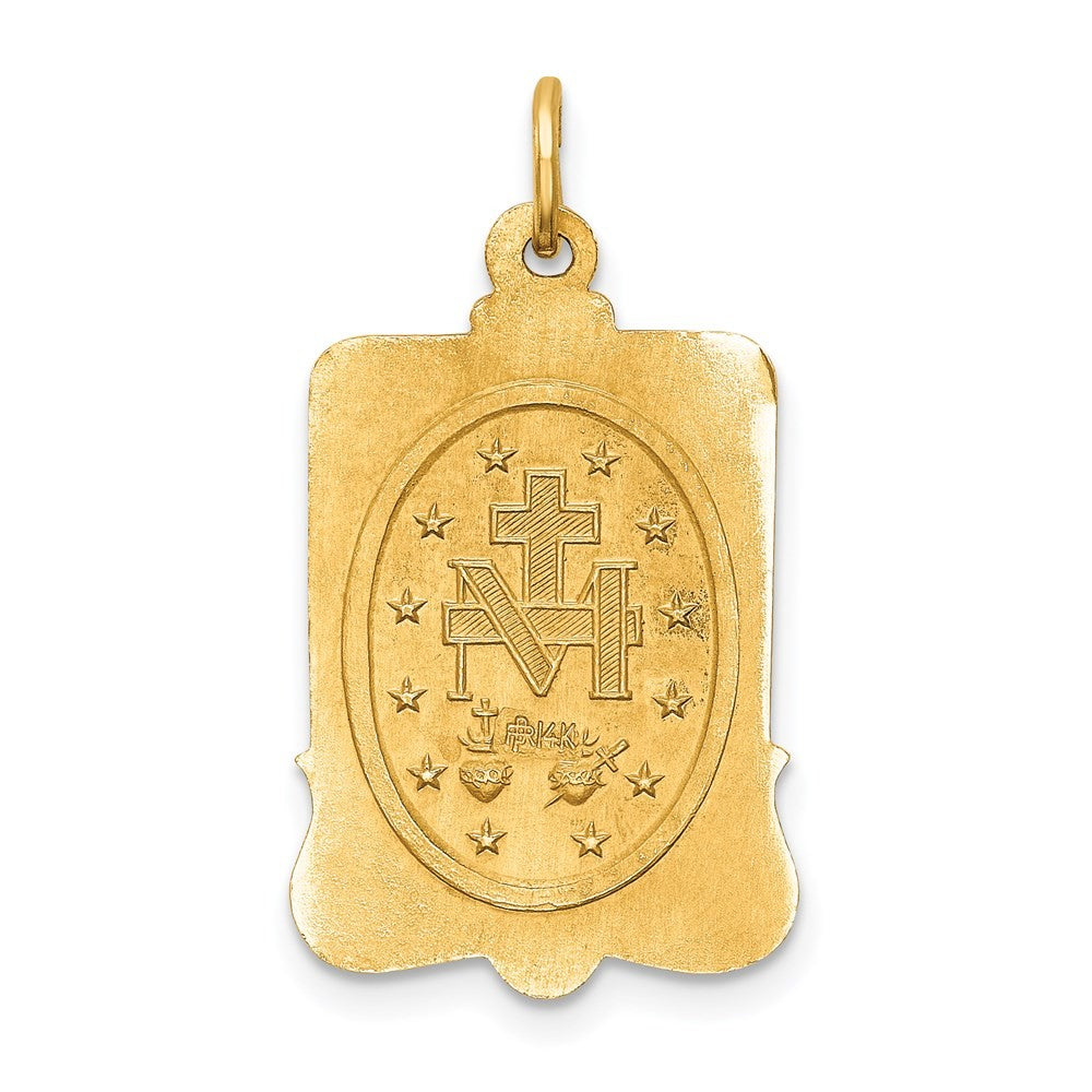 14k Yellow Gold Solid Polished Satin Large Rectangle Framed Miraculous Medal