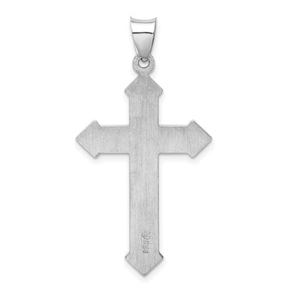 Sterling Silver Rhodium-plated Textured & Polished Cross Pendant