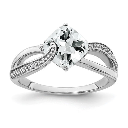 Sterling Silver Rhodium-plated White Topaz and Diamond Ring Size 7