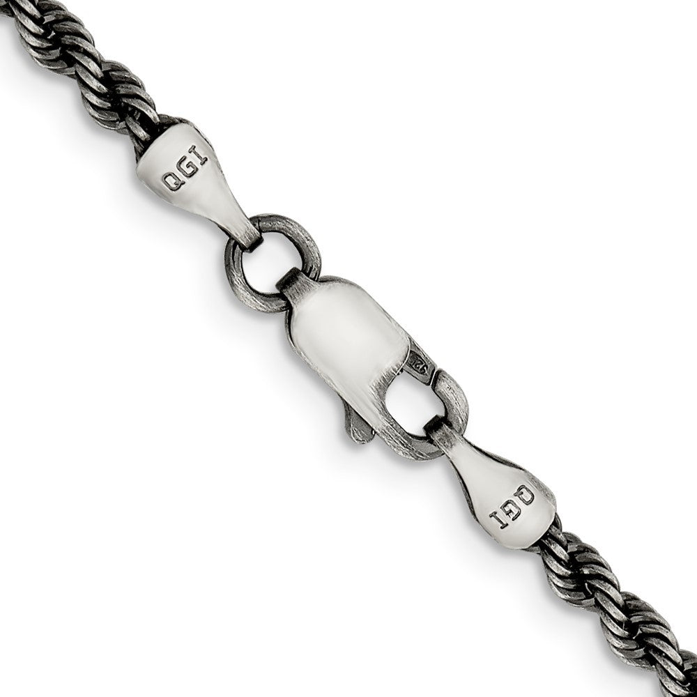 Sterling Silver Ruthenium-plated 2.9mm Rope Chain Necklace