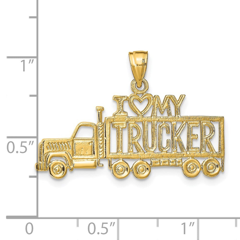 14k Yellow Gold I LOVE MY TRUCKER Truck Pendant for Women
