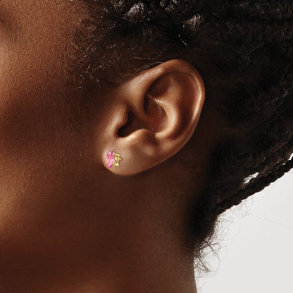 14k Yellow Gold Pink Sapphire Stud Earrings