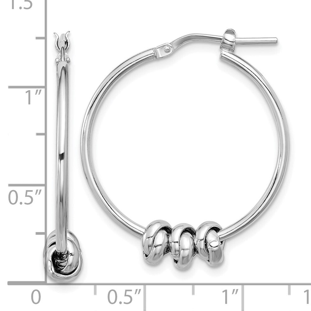 Sterling Silver Rhodium-plated Polished Love Knot Hoop Earrings