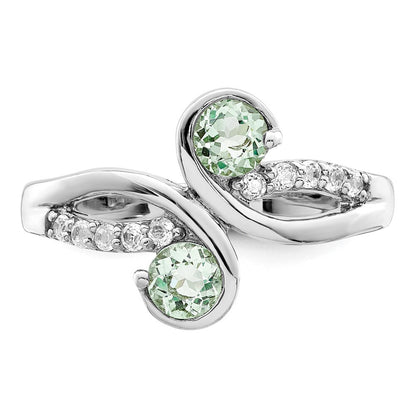 SS Rhod-plated .6t.w. Green Quartz & White Topaz Swirl Ring Size 8