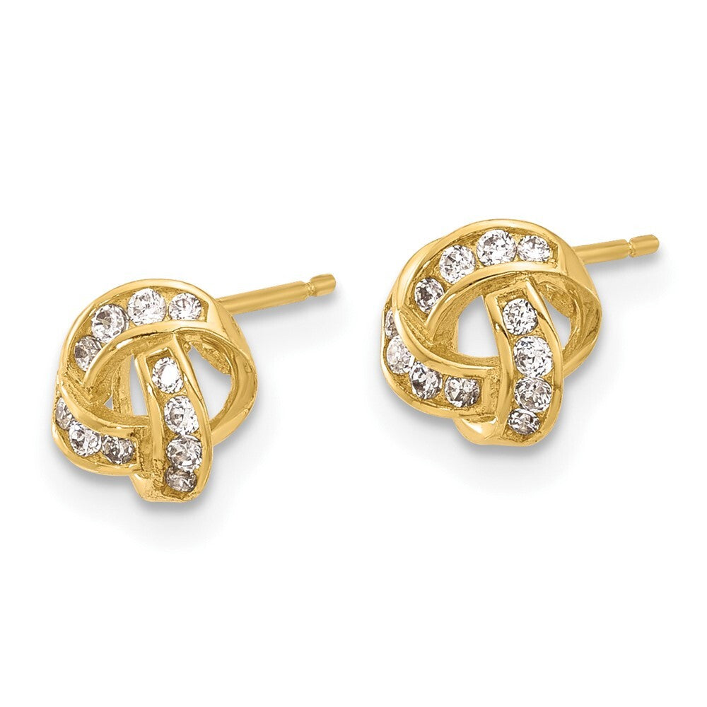 14k Yellow Gold Polished Cubic Zirconia Love Knot Stud Earrings Gift for Women
