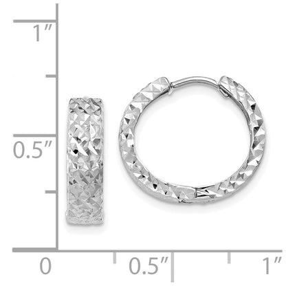 14k White Gold Diamond-cut Hinged Hoop Earrings Gift for Women