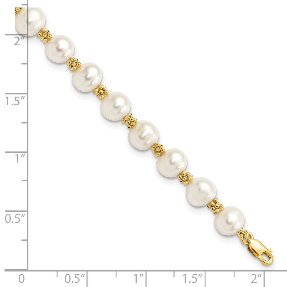 14k Yellow Gold 6-7mm White Round Freshwater Cultured Pearl 7.25 inch Bracelet