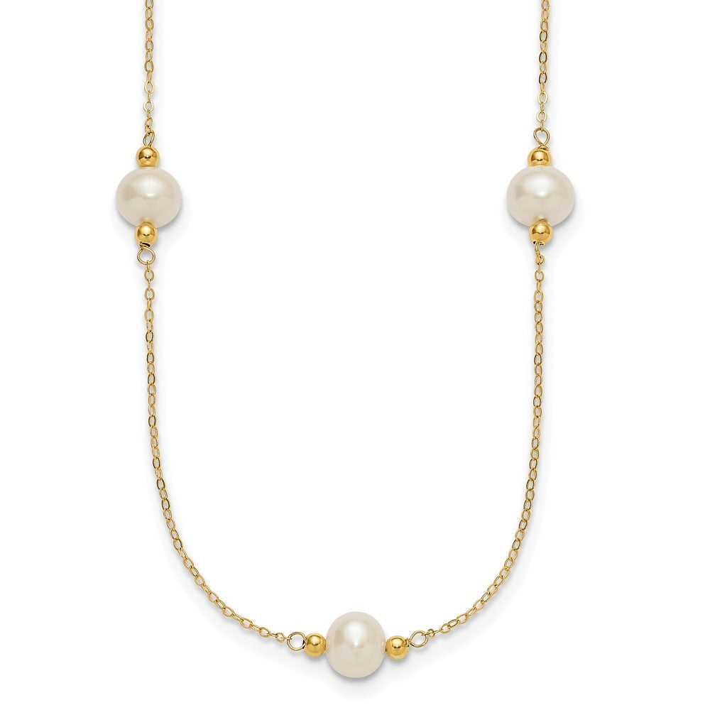 14k Yellow Gold 8-9mm Near-Round White Cultured Pearl 5-Station 18" Necklace