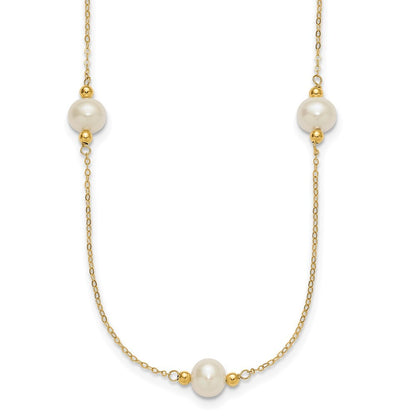 14k Yellow Gold 8-9mm Near-Round White Cultured Pearl 5-Station 18" Necklace