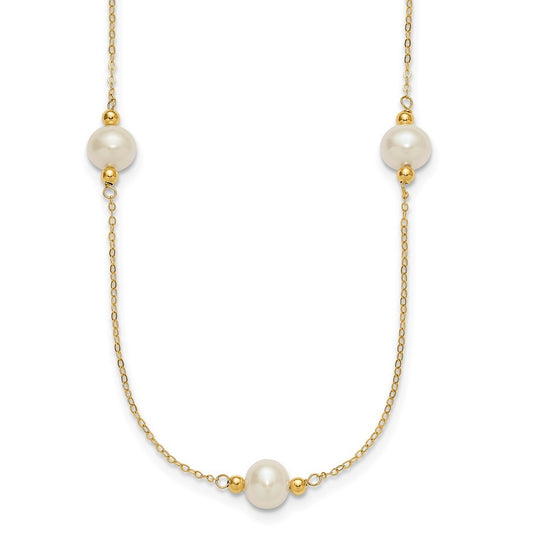 14k Yellow Gold 8-9mm Near-Round White Cultured Pearl 5-Station 18" Necklace