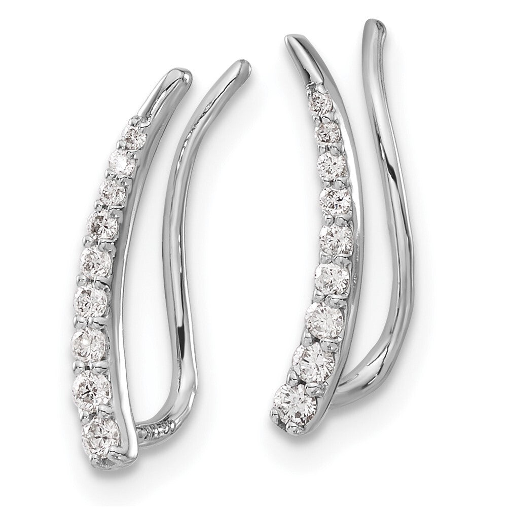 14k White Gold Diamond Ear Climber Stud Earrings Gift for Women
