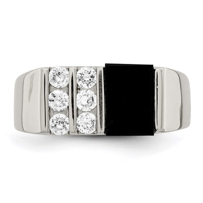 Sterling Silver Rhodium-plated Men's Cubic Zirconia and Onyx Ring Size 11