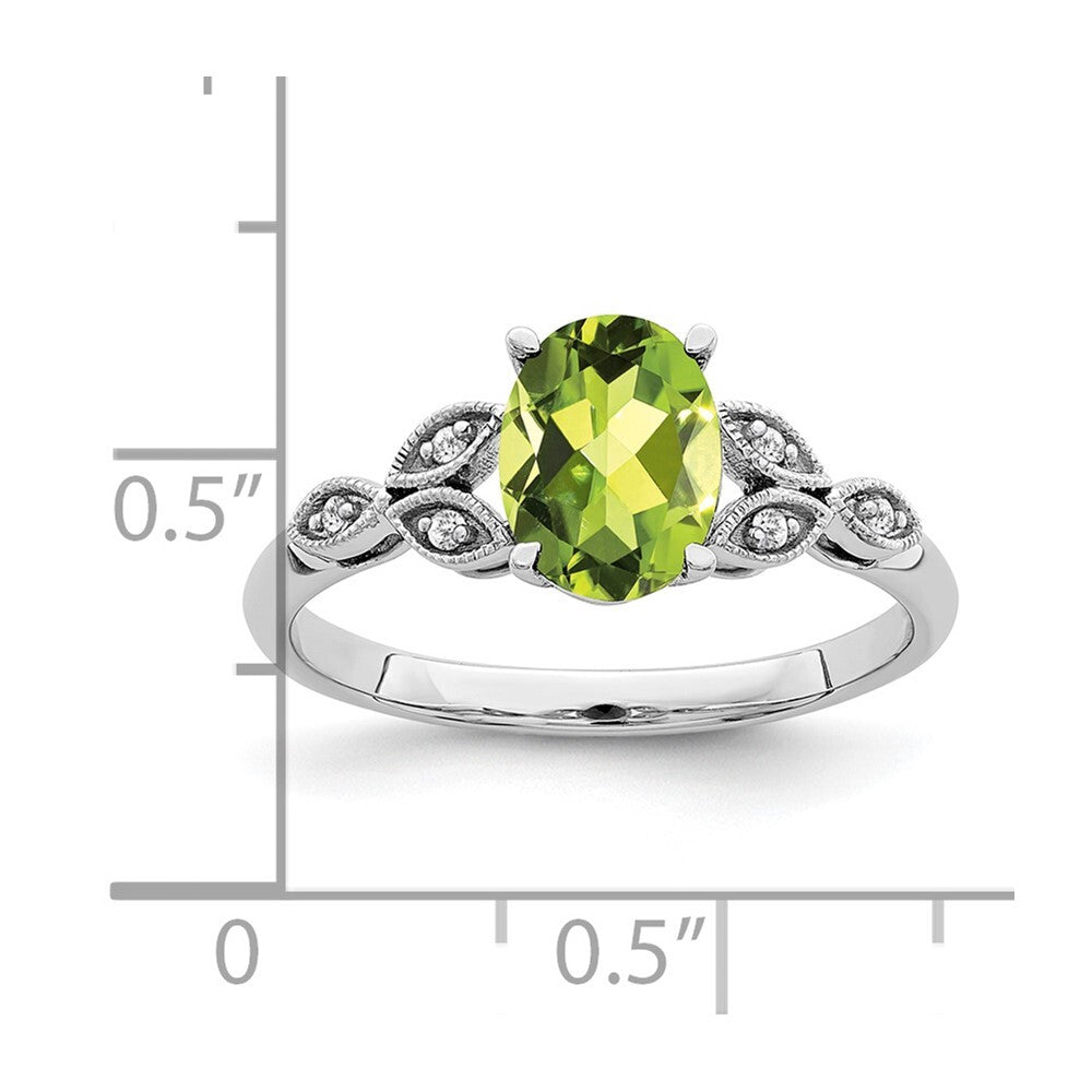 14k White Gold Oval Peridot and Diamond Ring Size 7