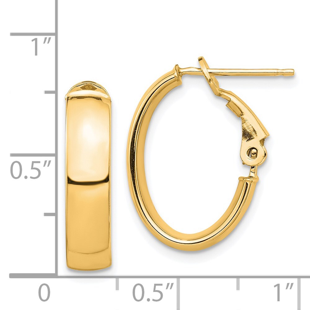 14k Yellow Gold High Polished 5mm Omega Back Oval Hoop Earrings Gift for Women