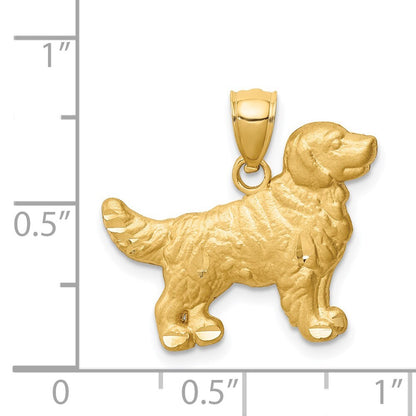 14k Yellow Gold Diamond-cut Golden Retriever Pendant for Women