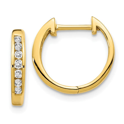 14k Yellow Gold Gold Polished Diamond Hinged Hoop Earrings
