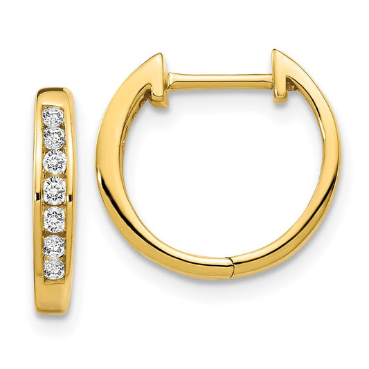 14k Yellow Gold Gold Polished Diamond Hinged Hoop Earrings