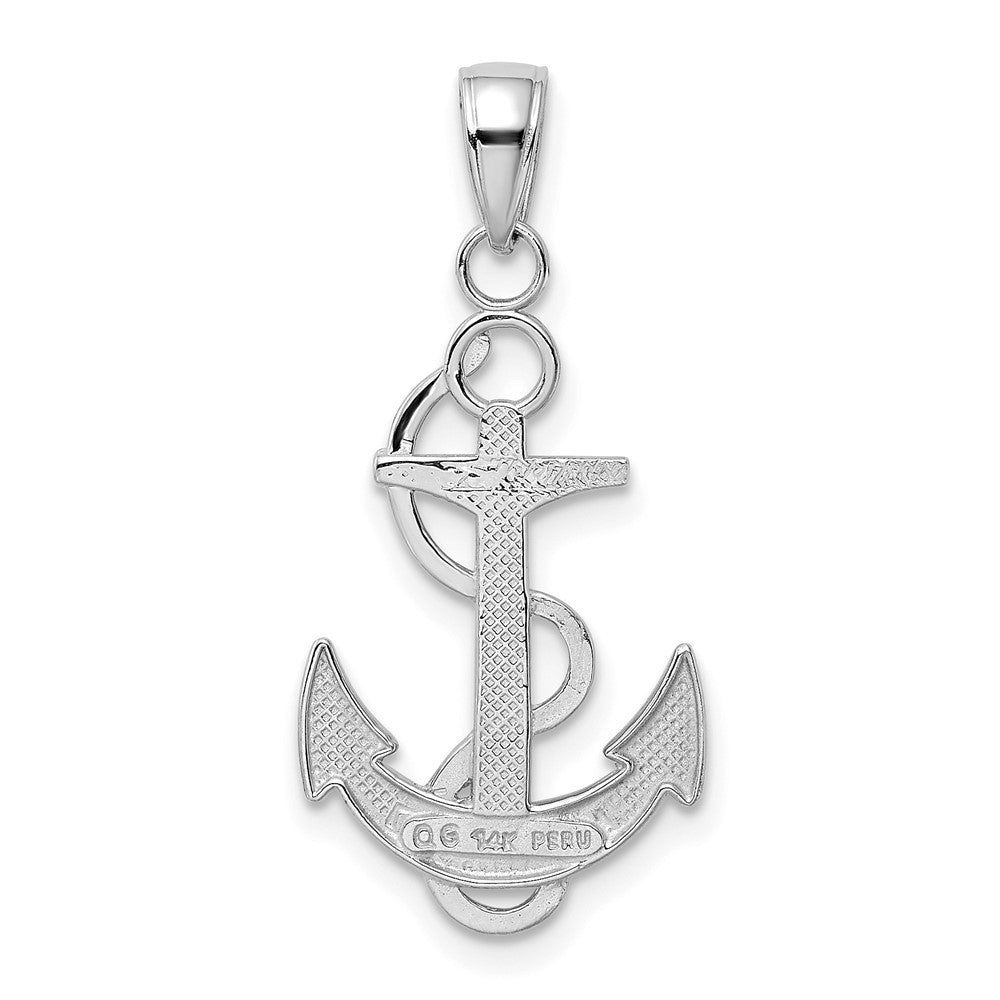 14k White Gold Polished Anchor with Textured Rope Pendant