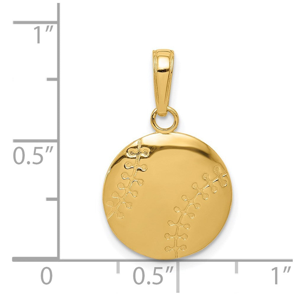 14k Yellow Gold Gold Polished Baseball Closed Back Pendant for Women