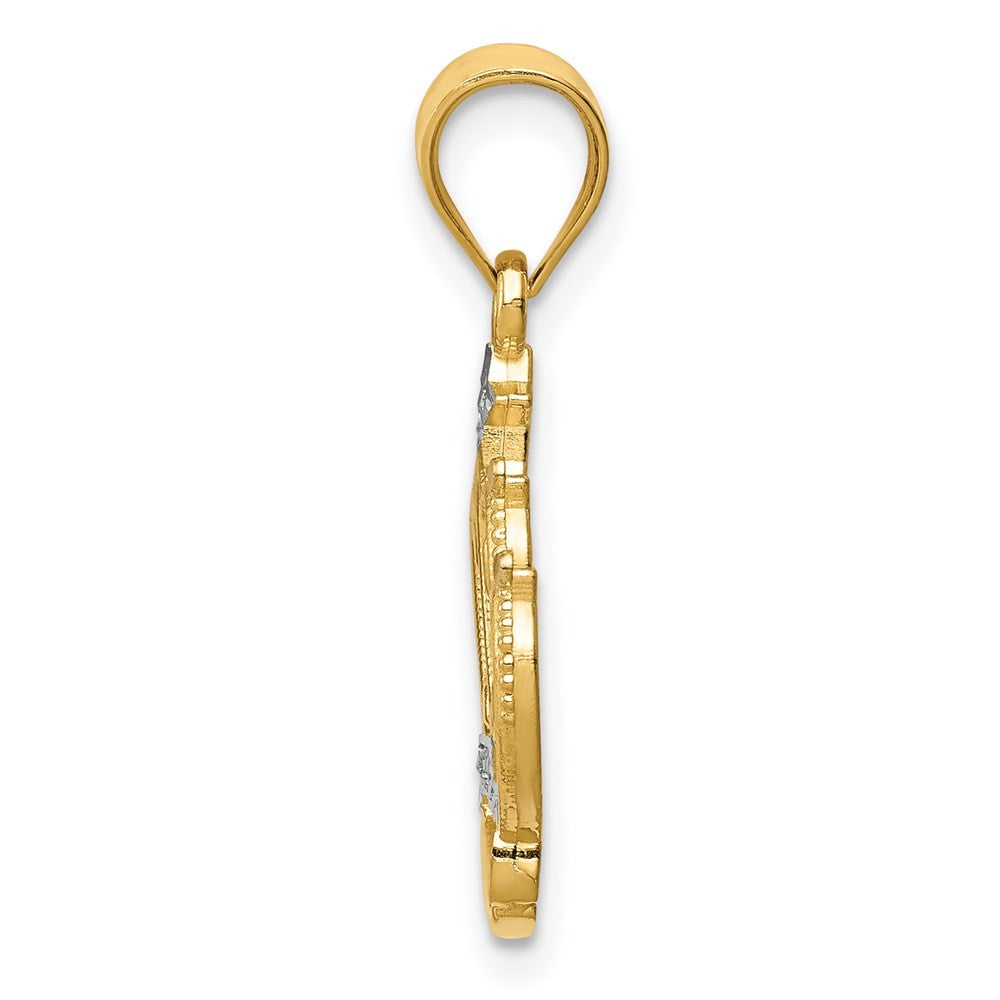 14k Yellow Gold and Rhodium Crown Pendant