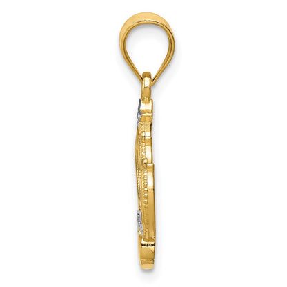 14k Yellow Gold and Rhodium Crown Pendant