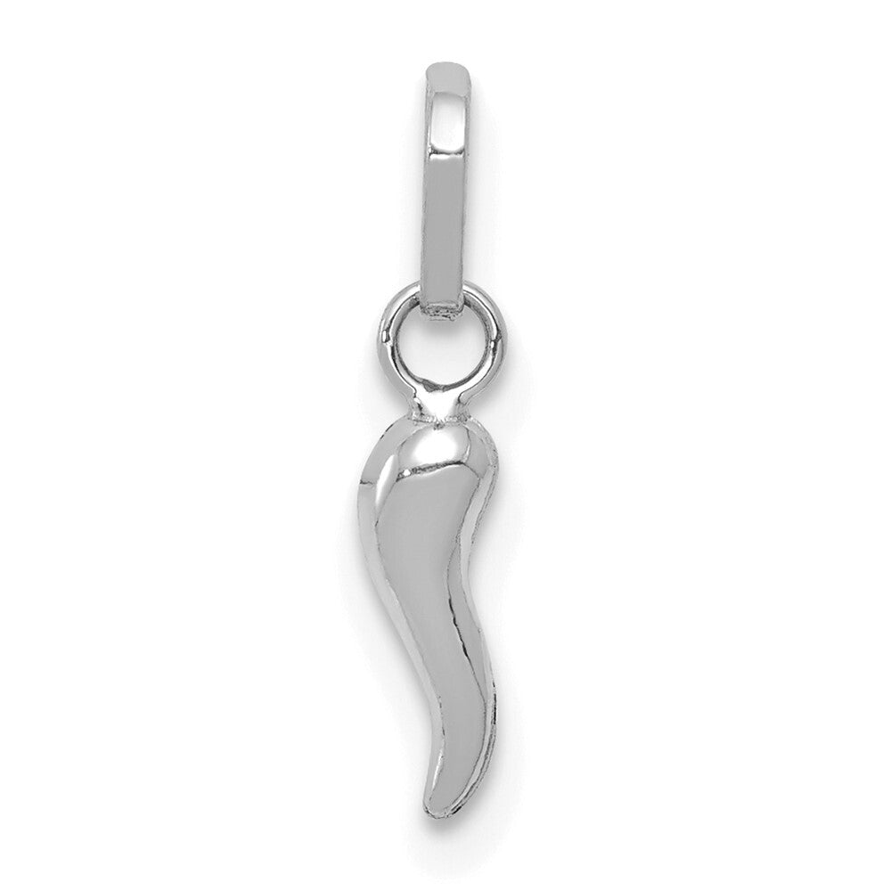 14k White Gold 3D Italian Horn Charm Pendant for Women