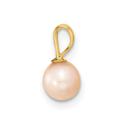 14k Yellow Gold Gold 5-6mm Pink Round Pink Freshwater Cultured Pearl Pendant