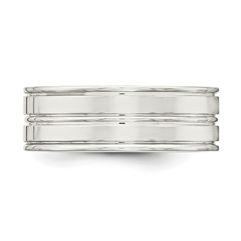 Sterling Silver 8mm Polished Flat Grooved Fancy Band Ring Size 11.5