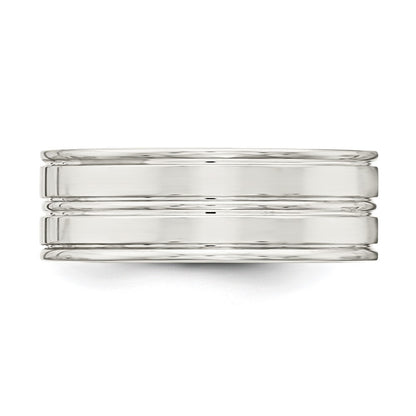 Sterling Silver 8mm Polished Flat Grooved Fancy Band Ring Size 11.5