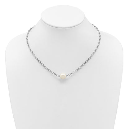 Sterling Silver 12mm White Cultured Pearl Open Link Cable Chain Necklace 18"