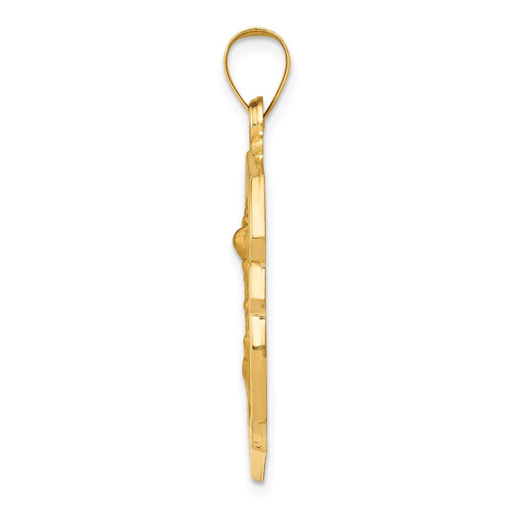 14k Yellow Gold Polished and Satin St. Michael Badge Medal Hollow Pendant