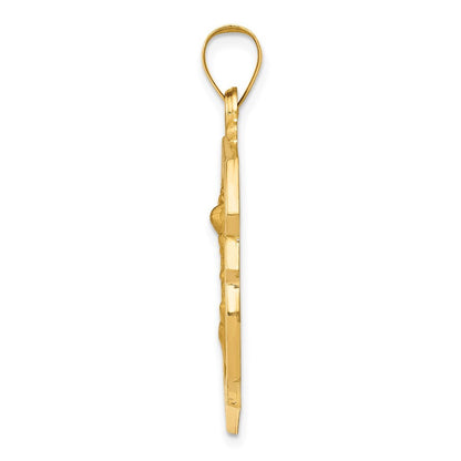 14k Yellow Gold Polished and Satin St. Michael Badge Medal Hollow Pendant